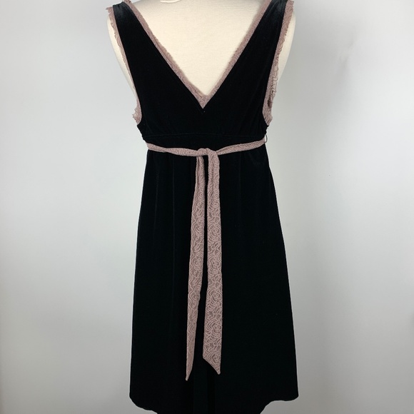 FREE PEOPLE M Velvet Lace Empire Waist Dress Black - Picture 2 of 7
